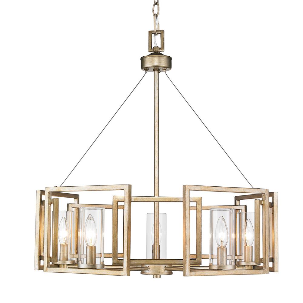 Golden Lighting 6068-5 WG Marco WG 5 Light Chandelier in the White Gold finish with Clear Glass